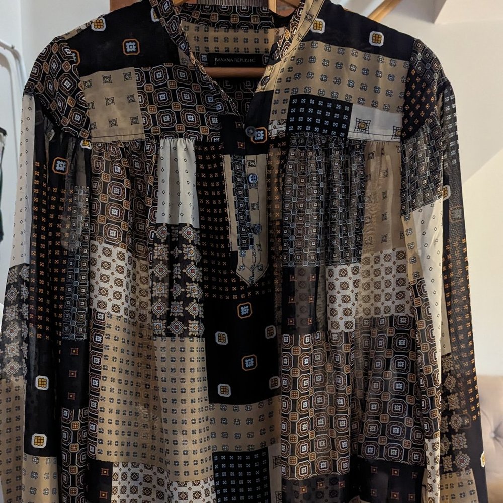 Banana Republic Top Deco Patchwork Print Perfect Fall Blouse size M
